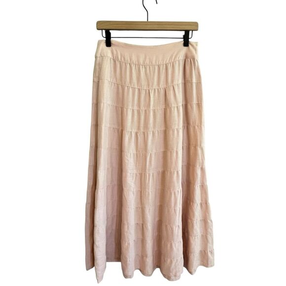 Vintage Y2K Womens Old Navy Tiered Linen Skirt Sz 4 Beachy Coastal Boho Peasant - Picture 2 of 7